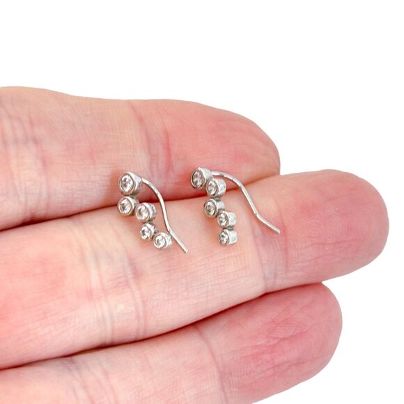 Vintage Sterling Silver 925 Cubic Zirconia Bezel Set Drop Earrings - Picture 1 of 7